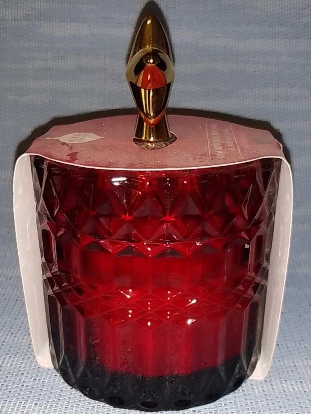 Berry, Caramel Scented Red Glass Jar Candle with Gold Star Topper